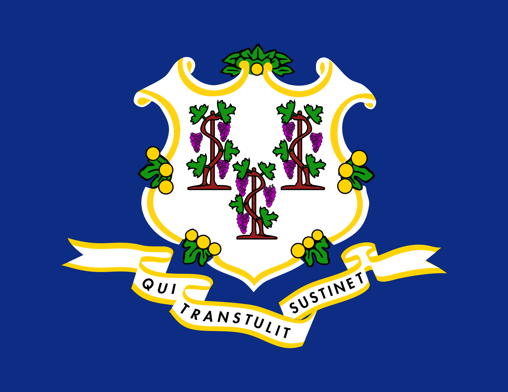 Obrázek vlajky státu USA Connecticut, členského státu Spojených států Amerických, v rozlišení v rozlišení 1680x1298 | Connecticut | Vlajka Connecticutu | Hartford | Bridgeport