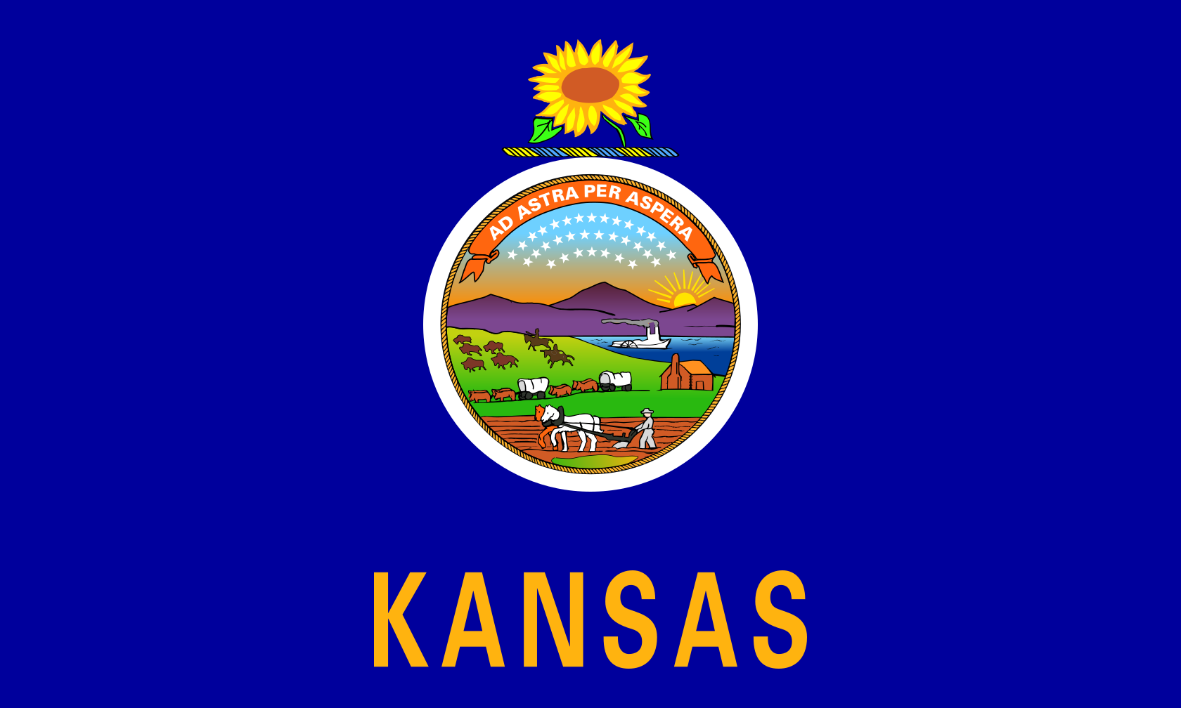 Obrázek vlajky státu USA Kansas, členského státu Spojených států Amerických, v rozlišení v rozlišení 1680x1008 | Kansas | Kansaská vlajka | Topeka | Wichita