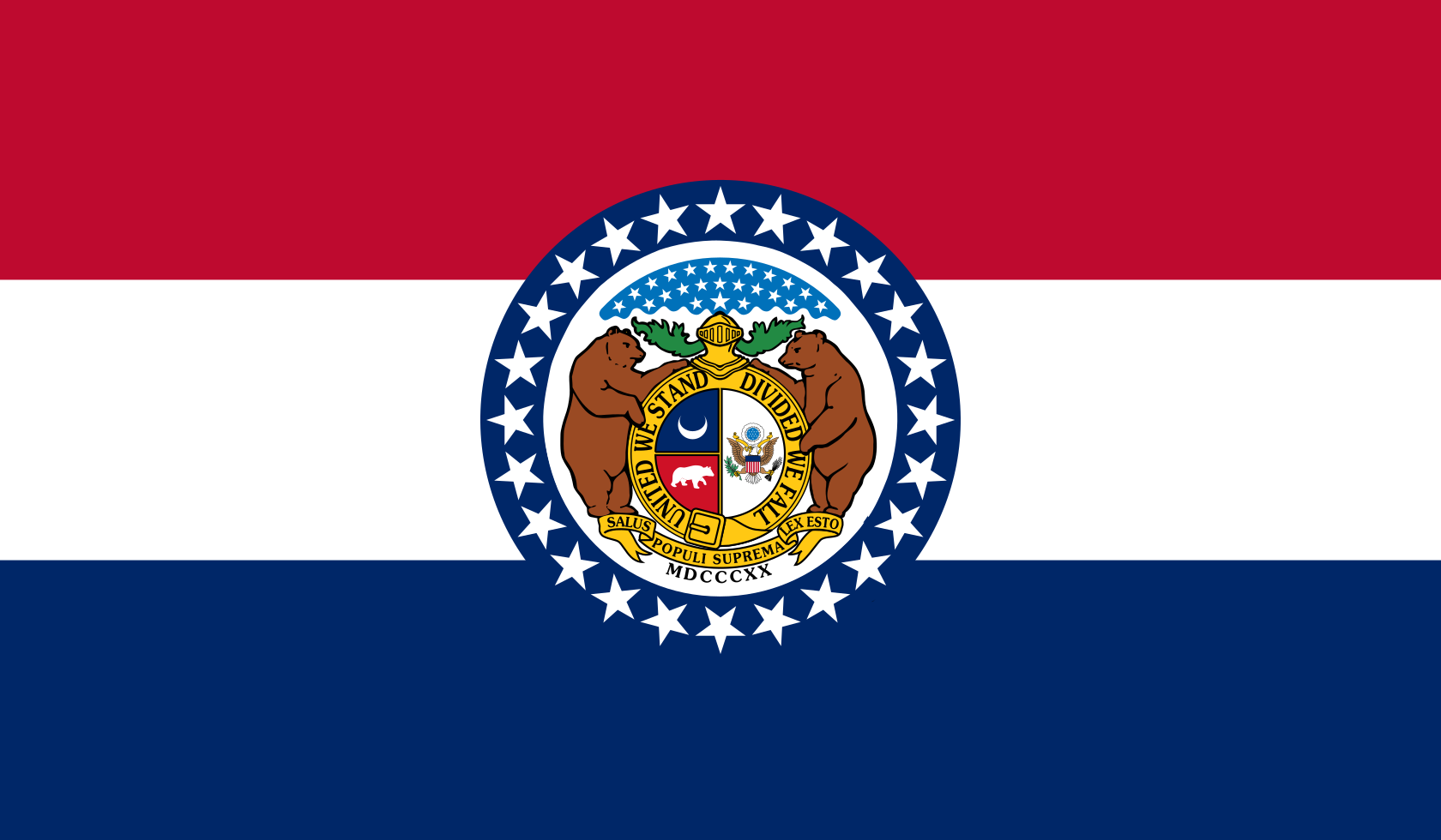 Obrázek vlajky státu USA Missouri, členského státu Spojených států Amerických, v rozlišení v rozlišení 1680x980 | Missouri | Missourská vlajka | Jefferson City | Kansas City
