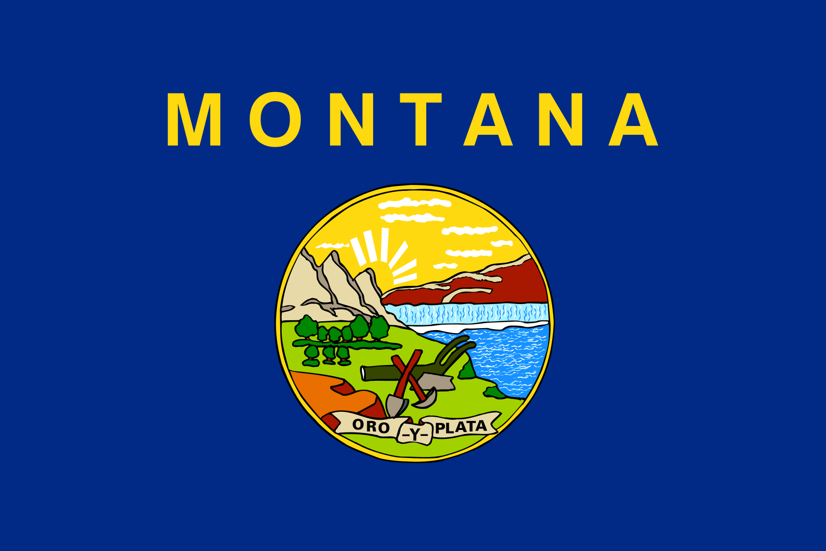 Obrázek vlajky státu USA Montana, členského státu Spojených států Amerických, v rozlišení v rozlišení 1680x1120 | Montana | Vlajka Montany | Helena | Billings
