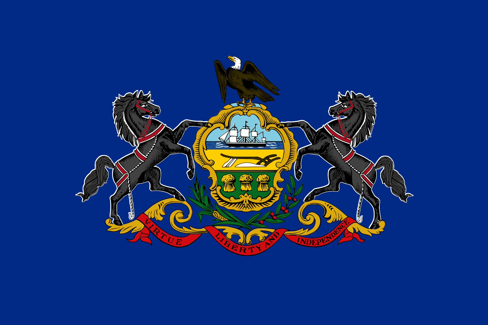 Obrázek vlajky státu USA Pensylvánie, členského státu Spojených států Amerických, v rozlišení v rozlišení 1680x1120 | Pensylvánie | Pensylvánská vlajka | Harrisburg | Philadelphia