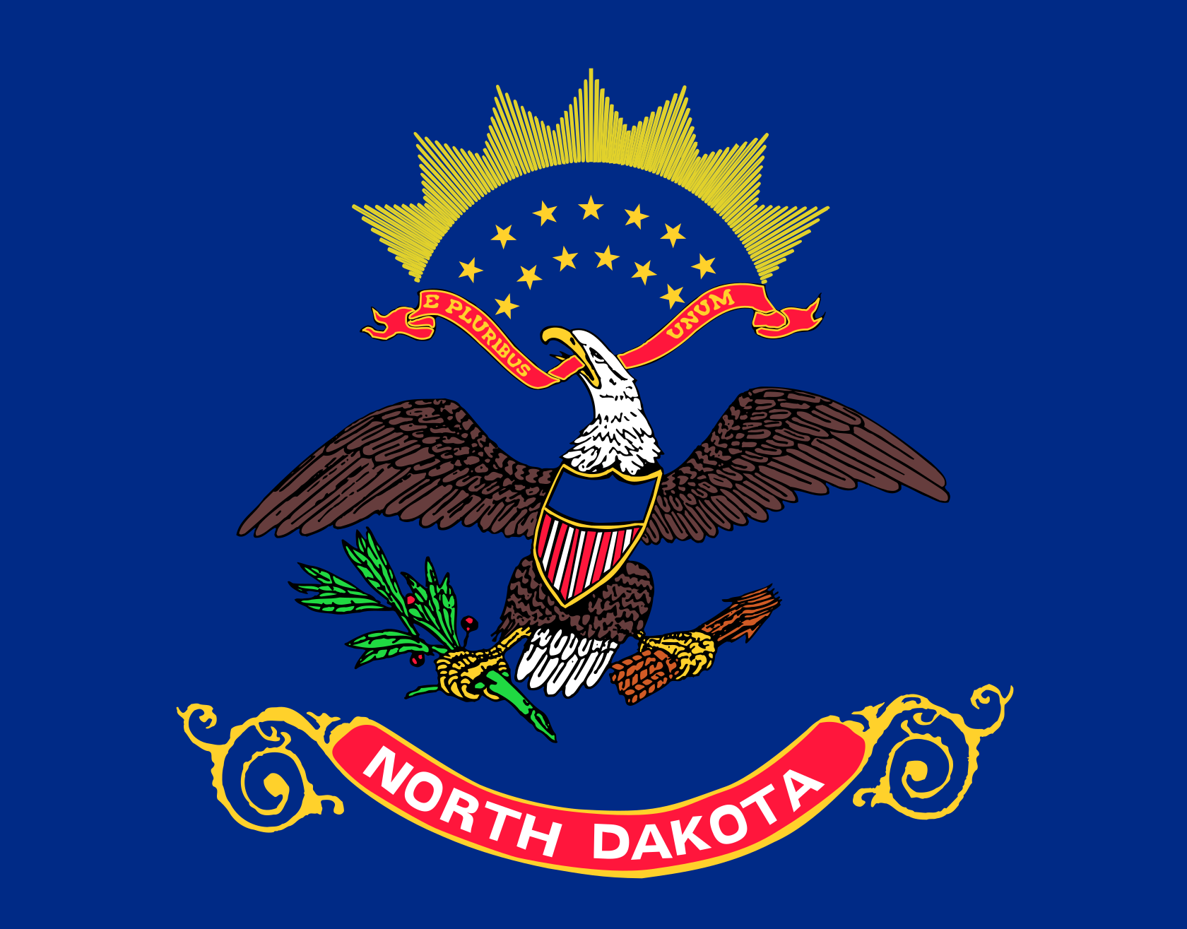 Obrázek vlajky státu USA Severní Dakota, členského státu Spojených států Amerických, v rozlišení v rozlišení 1680x1315 | Severní Dakota | Severodakotská vlajka | Bismarck | Fargo