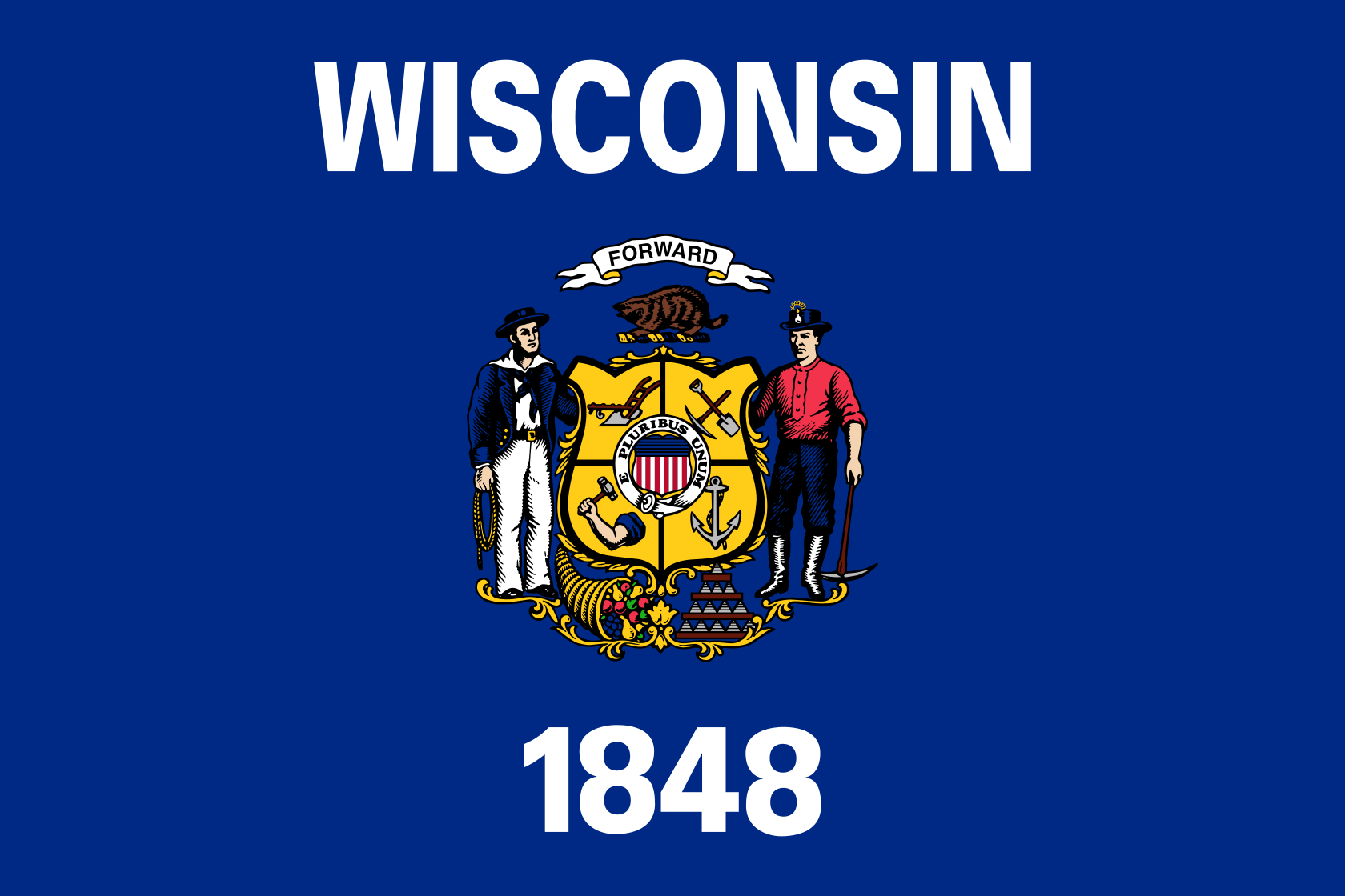 Obrázek vlajky státu USA Wisconsin, členského státu Spojených států Amerických, v rozlišení v rozlišení 1680x1120 | Wisconsin | Wisconsinská vlajka | Madison | Milwaukee