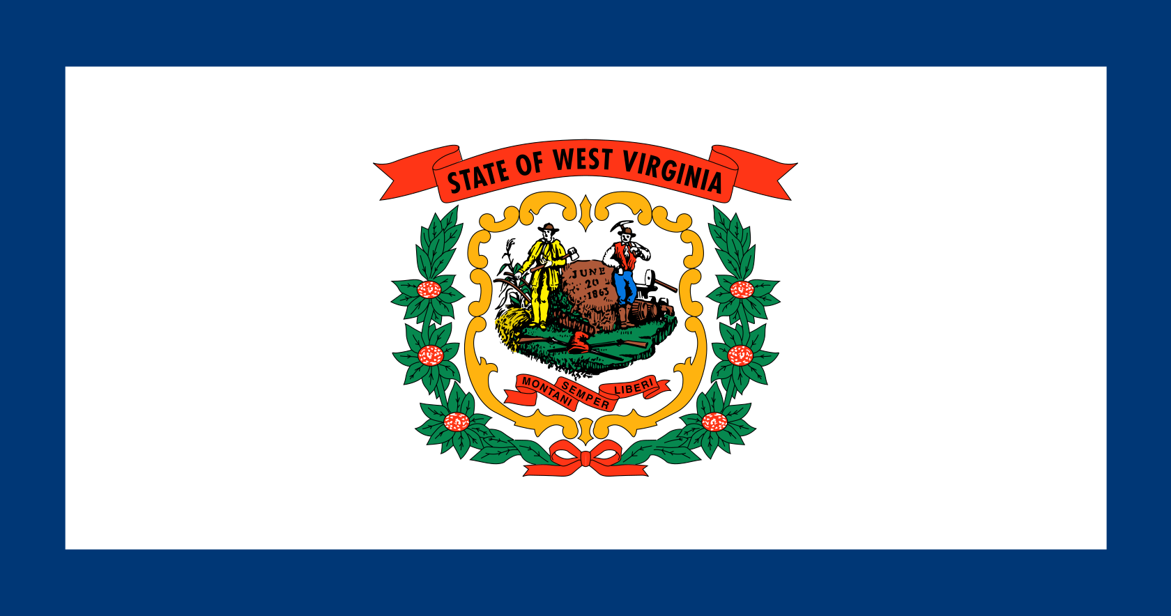 Obrázek vlajky státu USA Západní Virginie, členského státu Spojených států Amerických, v rozlišení v rozlišení 1680x884 | Západní Virginie | Vlajka Západní Virginie | Charleston | Charleston