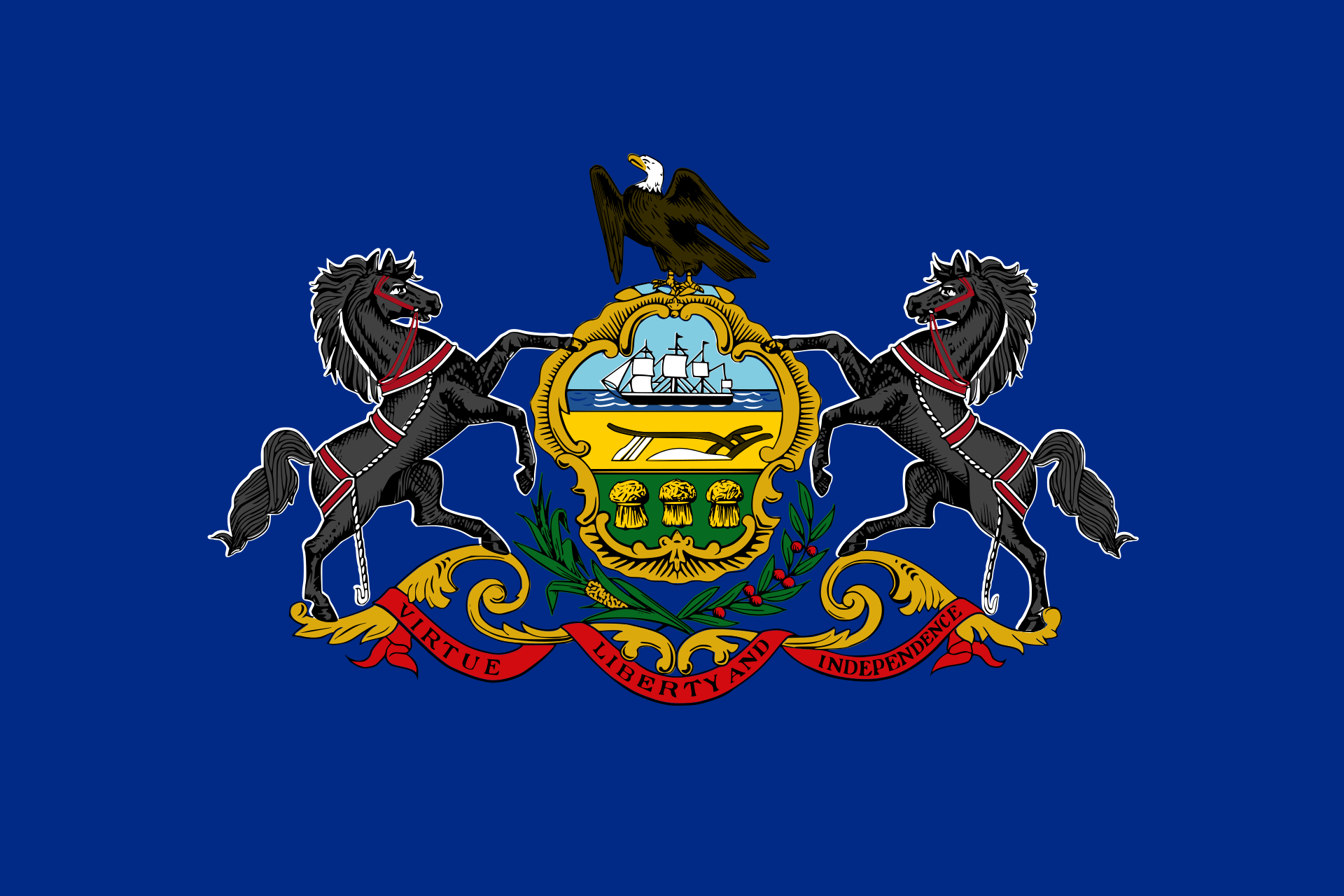 Obrázek vlajky státu USA Pensylvánie, členského státu Spojených států Amerických, v rozlišení v rozlišení 1920x1280 | Pensylvánie | Pensylvánská vlajka | Harrisburg | Philadelphia
