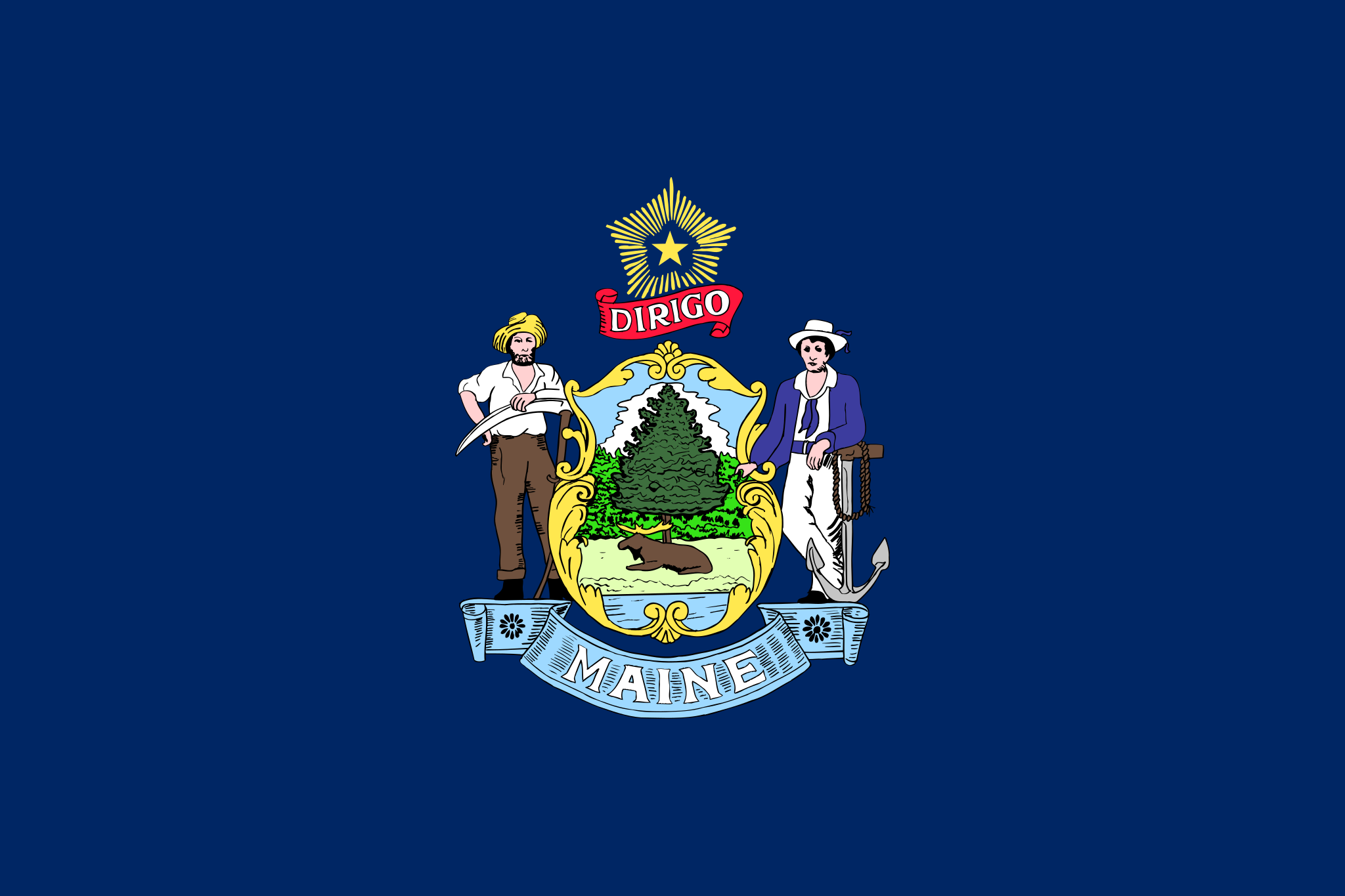 Obrázek vlajky státu USA Maine, členského státu Spojených států Amerických, v rozlišení v rozlišení 2048x1365 | Maine | Vlajka Maine | Augusta | Portland