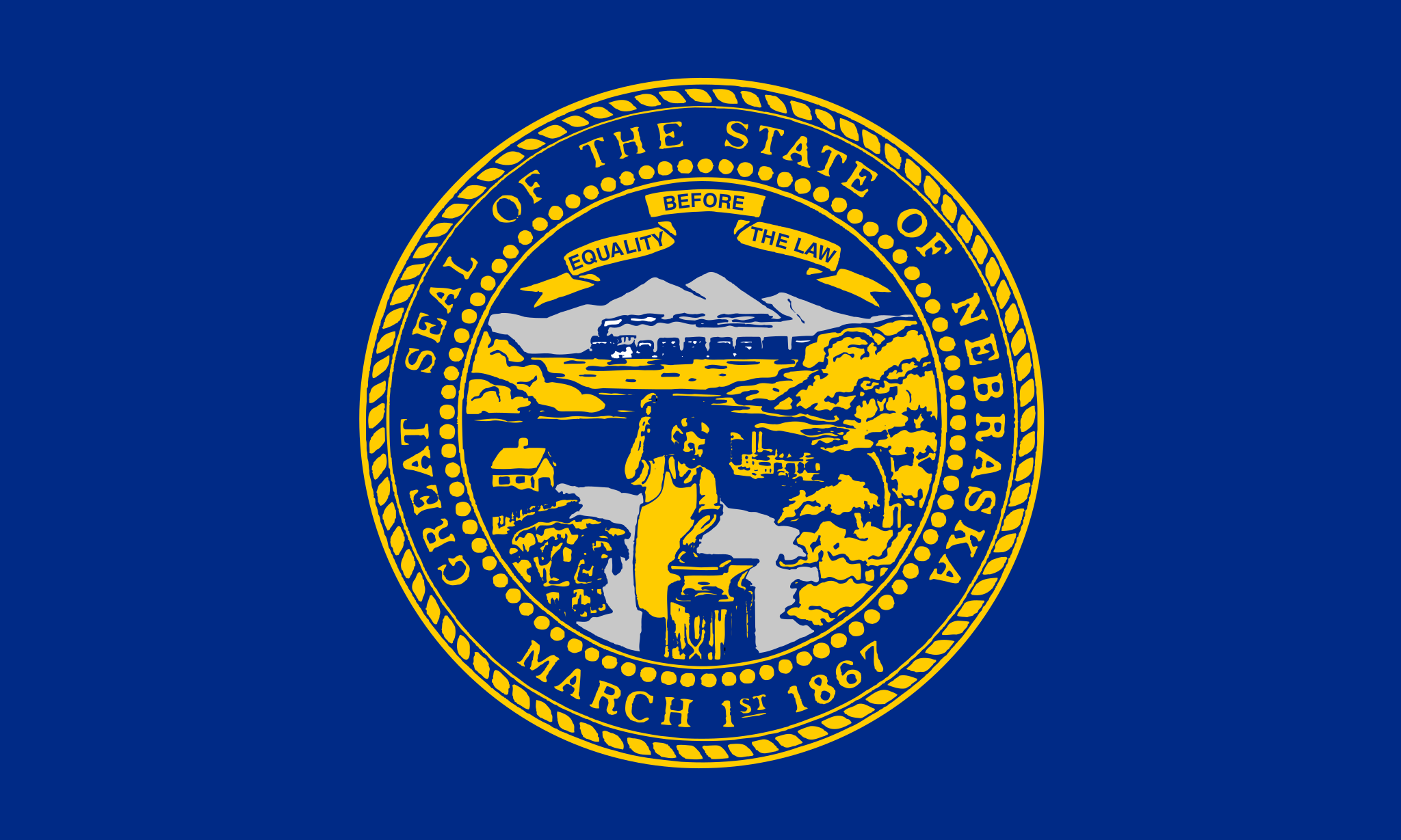 Obrázek vlajky státu USA Nebraska, členského státu Spojených států Amerických, v rozlišení v rozlišení 2048x1229 | Nebraska | Nebraská vlajka | Lincoln | Omaha