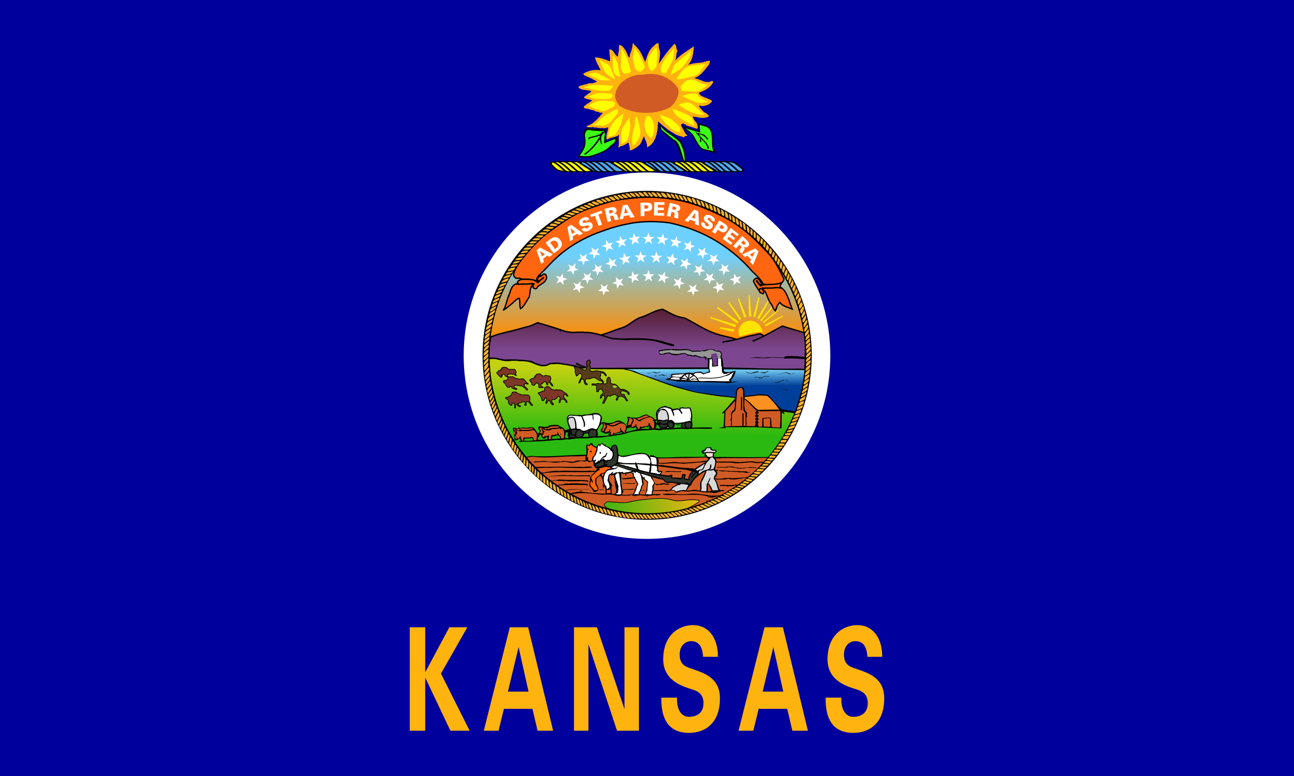 Obrázek vlajky státu USA Kansas, členského státu Spojených států Amerických, v rozlišení v rozlišení 2560x1536 | Kansas | Kansaská vlajka | Topeka | Wichita