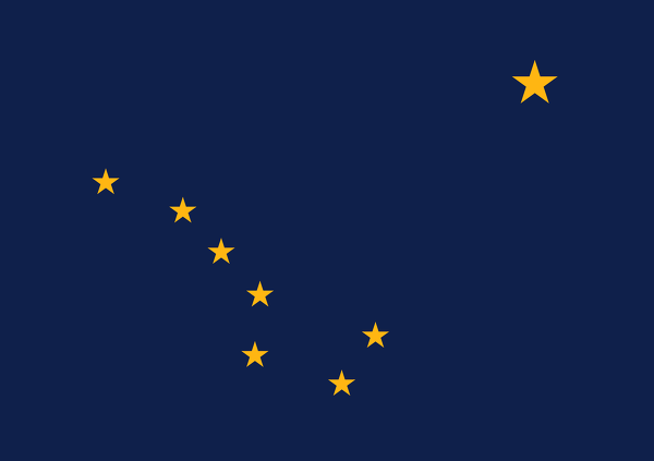 Obrázek vlajky státu USA Aljaška, členského státu Spojených států Amerických, český název: Aljaška, hlavní město Juneau, nejlidnatější město Anchorage | Aljašská vlajka | kod: AK
