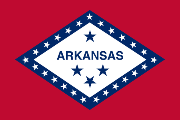 Obrázek vlajky státu USA Arkansas, členského státu Spojených států Amerických, český název: Arkansas, hlavní město Little Rock, nejlidnatější město Little Rock | Arkansaská vlajka | kod: AR