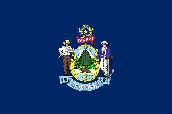 Obrázek vlajky státu USA Maine, členského státu Spojených států Amerických, český název: Maine, hlavní město Augusta, nejlidnatější město Portland | Vlajka Maine | kod: ME