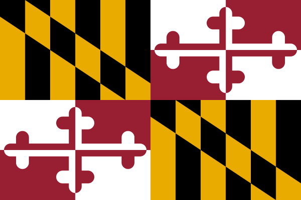 Obrázek vlajky státu USA Maryland, členského státu Spojených států Amerických, český název: Maryland, hlavní město Annapolis, nejlidnatější město Baltimore | Marylandská vlajka | kod: MD