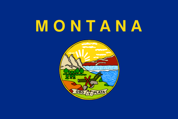 Obrázek vlajky státu USA Montana, členského státu Spojených států Amerických, český název: Montana, hlavní město Helena, nejlidnatější město Billings | Vlajka Montany | kod: MT
