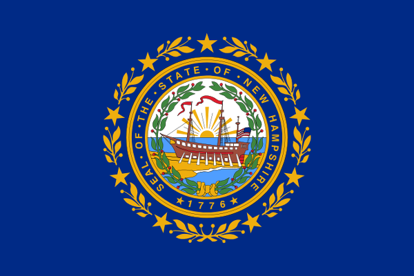 Obrázek vlajky státu USA New Hampshire, členského státu Spojených států Amerických, český název: New Hampshire, hlavní město Concord, nejlidnatější město Manchester | Vlajka New Hampshire | kod: NH