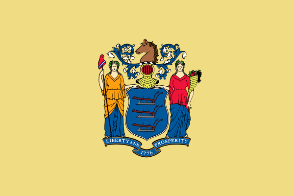 Obrázek vlajky státu USA New Jersey, členského státu Spojených států Amerických, český název: New Jersey, hlavní město Trenton, nejlidnatější město Newark | Vlajka New Jersey | kod: NJ