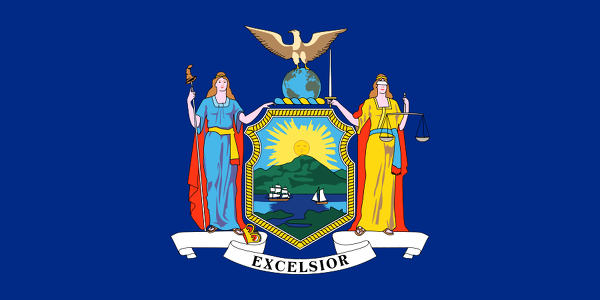 Obrázek vlajky státu USA New York, členského státu Spojených států Amerických, český název: New York, hlavní město Albany, nejlidnatější město New York City | Vlajka New Yorku | kod: NY