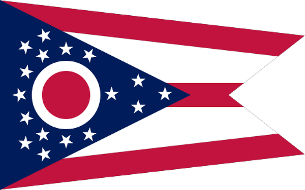 Obrázek vlajky státu USA Ohio, členského státu Spojených států Amerických, český název: Ohio, hlavní město Columbus, nejlidnatější město Columbus | Vlajka Ohia | kod: OH