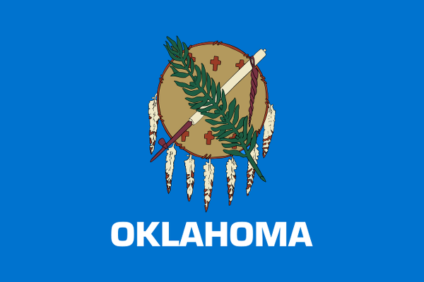 Obrázek vlajky státu USA Oklahoma, členského státu Spojených států Amerických, český název: Oklahoma, hlavní město Oklahoma City, nejlidnatější město Oklahoma City | Oklahomská vlajka | kod: OK