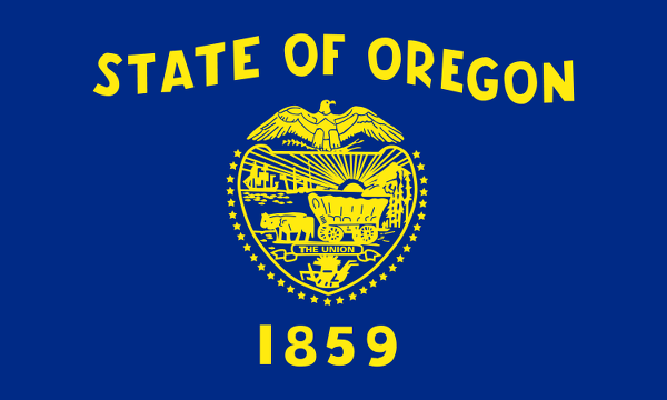 Obrázek vlajky státu USA Oregon, členského státu Spojených států Amerických, český název: Oregon, hlavní město Salem, nejlidnatější město Portland | Oregonská vlajka | kod: OR