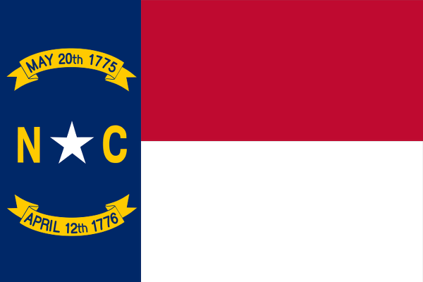 Obrázek vlajky státu USA Severní Karolína, členského státu Spojených států Amerických, český název: Severní Karolína, hlavní město Raleigh, nejlidnatější město Charlotte | Severokarolínská vlajka | kod: NC