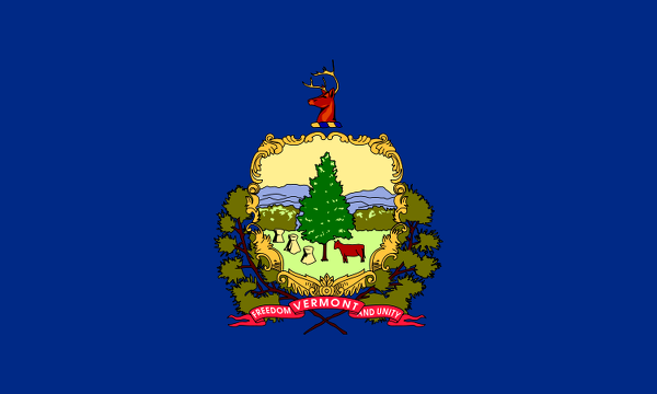 Obrázek vlajky státu USA Vermont, členského státu Spojených států Amerických, český název: Vermont, hlavní město Montpelier, nejlidnatější město Burlington | Vermontská vlajka | kod: VT
