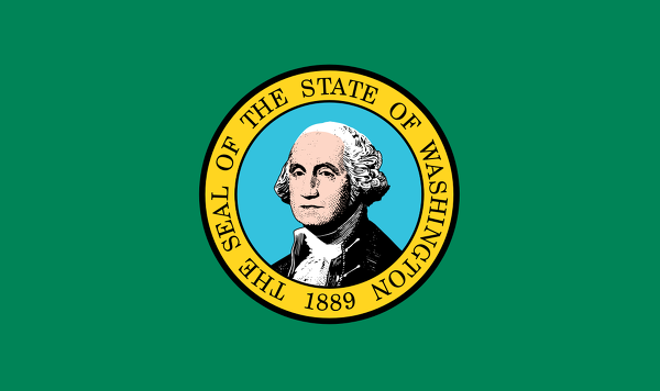 Obrázek vlajky státu USA Washington, členského státu Spojených států Amerických, český název: Washington, hlavní město Olympia, nejlidnatější město Seattle | Washingtonská vlajka | kod: WA